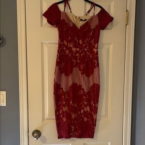 Elegant Red Lace Midi Dress